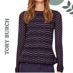 Tory Burch Textured Wool Blend Knit Long Sleeve Sweater Metallic Thread – Small